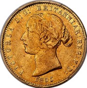 Australia Half Sovereign Victoria Queen. Pattern 1855 KM# Pn3 VICTORIA D: G: BRITANNIAR: REG: F: D: 1855 coin obverse Australia Half Sovereign Victoria Queen. Pattern 1855 KM# Pn3 VICTORIA D: G: BRITANNIAR: REG: F: D: 1855 coin obverse