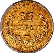 Australia Half Sovereign Victoria Queen. Pattern 1855 KM# Pn3 SYDNEY MINT AUSTRALIA HALF SOVEREIGN coin reverse