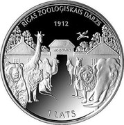 Latvia Lats 100th Anniversary of Riga Zoo 2012 Proof KM# 129 RĪGAS ZOOLOĢISKAIS DĀRZS 1912 ZOODĀRZS 1 LATS coin obverse Latvia Lats 100th Anniversary of Riga Zoo 2012 Proof KM# 129 RĪGAS ZOOLOĢISKAIS DĀRZS 1912 ZOODĀRZS 1 LATS coin obverse
