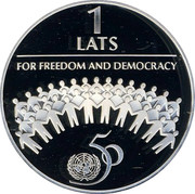 Latvia Lats 50th Anniversary of the United Nations 1995 Proof KM# 23 1 LATS FOR FREEDOM AND DEMOCRACY coin reverse Latvia Lats 50th Anniversary of the United Nations 1995 Proof KM# 23 1 LATS FOR FREEDOM AND DEMOCRACY coin reverse