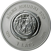 Latvia Lats 800 Year of Coinage Right of Riga 2011 Proof KM# 124 RĪGAS NAUDAI 800 1211 1 LATS 2011 coin obverse