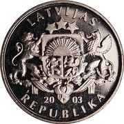 Latvia Lats Ant 2003 KM# 58 LATVIJAS 20 03 REPUBLIKA coin obverse Latvia Lats Ant 2003 KM# 58 LATVIJAS 20 03 REPUBLIKA coin obverse
