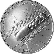 Latvia Lats Bobsleigh 2005 Proof KM# 69 OLYMPIC WINTER GAMES 2006 1 LATS coin reverse Latvia Lats Bobsleigh 2005 Proof KM# 69 OLYMPIC WINTER GAMES 2006 1 LATS coin reverse