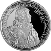 Latvia Lats Duke Jacob 2010 Proof KM# 112 IACOBUS DEI GRATIA IN LIVONIA CVRLANDIAE & SEMIGALLIAE DVX 1610-2010 1 LATS coin obverse Latvia Lats Duke Jacob 2010 Proof KM# 112 IACOBUS DEI GRATIA IN LIVONIA CVRLANDIAE & SEMIGALLIAE DVX 1610-2010 1 LATS coin obverse