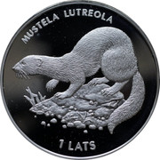 Latvia Lats European Mink 1999 Proof KM# 45 MUSTELA LUTREOLA 1 LATS coin reverse Latvia Lats European Mink 1999 Proof KM# 45 MUSTELA LUTREOLA 1 LATS coin reverse