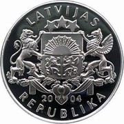 Latvia Lats FIFA World Cup Germany 2004 Proof KM# 63 LATVIJAS 2004 REPUBLIKA coin obverse Latvia Lats FIFA World Cup Germany 2004 Proof KM# 63 LATVIJAS 2004 REPUBLIKA coin obverse