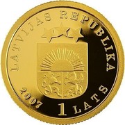 Latvia Lats Golden apple tree 2007 Proof KM# 91 LATVIJAS REPUBLIKA 2007 1 LATS coin obverse Latvia Lats Golden apple tree 2007 Proof KM# 91 LATVIJAS REPUBLIKA 2007 1 LATS coin obverse