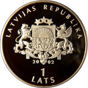 Latvia Lats Greco-Roman wrestling 2002 Proof KM# 57 LATVIJAS REPUBLIKA 2002 1 LATS coin obverse Latvia Lats Greco-Roman wrestling 2002 Proof KM# 57 LATVIJAS REPUBLIKA 2002 1 LATS coin obverse