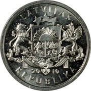Latvia Lats Horseshoe down 2010 KM# 118 LATVIJAS 20 10 REPUBLIKA coin obverse Latvia Lats Horseshoe down 2010 KM# 118 LATVIJAS 20 10 REPUBLIKA coin obverse