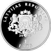 Latvia Lats Ice Hockey World Championship 2005 Proof KM# 76 LATVIJAS REPUBLIKA 2005 1 LATS coin obverse Latvia Lats Ice Hockey World Championship 2005 Proof KM# 76 LATVIJAS REPUBLIKA 2005 1 LATS coin obverse