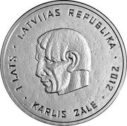 Latvia Lats Karlis Zale 2012 Proof KM# 132 1 LATS LATVIJAS REPUBLIKA 2012 KĀRLIS ZĀLE coin obverse Latvia Lats Karlis Zale 2012 Proof KM# 132 1 LATS LATVIJAS REPUBLIKA 2012 KĀRLIS ZĀLE coin obverse