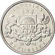 Latvia Lats Mushroom 2004 KM# 67 LATVIJAS 20 04 REPUBLIKA coin obverse Latvia Lats Mushroom 2004 KM# 67 LATVIJAS 20 04 REPUBLIKA coin obverse