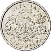 Latvia Lats Pinecone 2006 KM# 74 LATVIJAS 20 06 REPUBLIKA coin obverse Latvia Lats Pinecone 2006 KM# 74 LATVIJAS 20 06 REPUBLIKA coin obverse