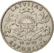 Latvia Lats Salmon 1992 KM# 12 LATVIJAS 19 92 REPUBLIKA coin obverse Latvia Lats Salmon 1992 KM# 12 LATVIJAS 19 92 REPUBLIKA coin obverse