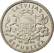 Latvia Lats Spriditis with shovel 2004 KM# 61 LATVIJAS 20 04 REPUBLIKA coin obverse Latvia Lats Spriditis with shovel 2004 KM# 61 LATVIJAS 20 04 REPUBLIKA coin obverse