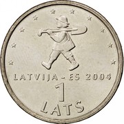 Latvia Lats Spriditis with shovel 2004 KM# 61 LATVIJA - ES 2004 1 LATS coin reverse Latvia Lats Spriditis with shovel 2004 KM# 61 LATVIJA - ES 2004 1 LATS coin reverse