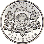 Latvia Lats Stork 2001 KM# 54 LATVIJAS 20 01 REPUBLIKA coin obverse