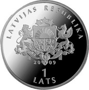 Latvia Lats The Piglet 2009 Proof KM# 100 LATVIJAS REPUBLIKA 2009 1 LATS coin obverse