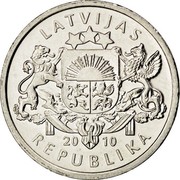 Latvia Lats Toad 2010 KM# 108 LATVIJAS 20 10 REPUBLIKA coin obverse Latvia Lats Toad 2010 KM# 108 LATVIJAS 20 10 REPUBLIKA coin obverse