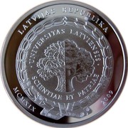 Latvia Lats University of Latvia 2009 Proof KM# 103 LATVIJAS REPUBLIKA UNIVERSITAS LATVIENSIS SCIENTIAE ET PATRIAE MCMXIX 20009 coin obverse Latvia Lats University of Latvia 2009 Proof KM# 103 LATVIJAS REPUBLIKA UNIVERSITAS LATVIENSIS SCIENTIAE ET PATRIAE MCMXIX 20009 coin obverse