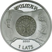 Latvia Lats Valmiera 2003 Proof KM# 75 WOLMAR 2003 1 LATS coin obverse Latvia Lats Valmiera 2003 Proof KM# 75 WOLMAR 2003 1 LATS coin obverse
