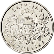 Latvia Lats Water Lily 2008 KM# 92 LATVIJAS 20 08 REPUBLIKA coin obverse Latvia Lats Water Lily 2008 KM# 92 LATVIJAS 20 08 REPUBLIKA coin obverse