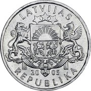 Latvia Lats Weathercock 2005 KM# 65 LATVIJAS 20 05 REPUBLIKA coin obverse Latvia Lats Weathercock 2005 KM# 65 LATVIJAS 20 05 REPUBLIKA coin obverse
