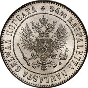 Finland Markka 1 Markkaa 1915 S KM# 3.2 94.48 KAPPALETTA NAULASTA SELWÄÄ HOPEATA coin obverse Finland Markka 1 Markkaa 1915 S KM# 3.2 94.48 KAPPALETTA NAULASTA SELWÄÄ HOPEATA coin obverse