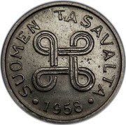 Finland Markka 1958 KM# 36a Decimal Coinage SUOMEN TASAVALTA DATE coin obverse Finland Markka 1958 KM# 36a Decimal Coinage SUOMEN TASAVALTA DATE coin obverse