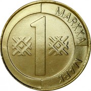 Finland Markka 1996 M Proof KM# 76 Reform Coinage 1 MARKKA MARK coin reverse Finland Markka 1996 M Proof KM# 76 Reform Coinage 1 MARKKA MARK coin reverse