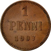 Finland Penni Nikolai II 1907 Normal 7 KM# 13 1 PENNI DATE coin reverse