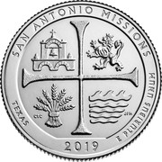 USA Quarter Dollar (San Antonio Missions National Historical Park - Texas) SAN ANTONIO MISSIONS TEXAS 2019 E PLURIBUS UNUM CTC JFM coin reverse USA Quarter Dollar (San Antonio Missions National Historical Park - Texas) SAN ANTONIO MISSIONS TEXAS 2019 E PLURIBUS UNUM CTC JFM coin reverse