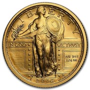 USA Quarter Dollar Standing Liberty Centennial 2016 KM# 642 LIBERTY IN GOD WE TRUST AU 24K 1/4 OZ. W 2016 coin obverse USA Quarter Dollar Standing Liberty Centennial 2016 KM# 642 LIBERTY IN GOD WE TRUST AU 24K 1/4 OZ. W 2016 coin obverse
