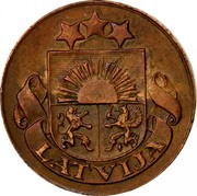 Latvia Santims First Republic Coinage 1928 Without mint name below ribbon KM# 1 LATVIJA coin obverse Latvia Santims First Republic Coinage 1928 Without mint name below ribbon KM# 1 LATVIJA coin obverse