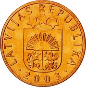 Latvia Santims 2003 KM# 15 Standart Coinage LATVIJAS REPUBLIKA YEAR coin obverse Latvia Santims 2003 KM# 15 Standart Coinage LATVIJAS REPUBLIKA YEAR coin obverse
