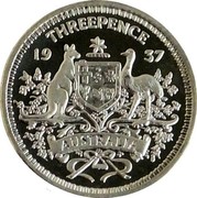 Australia Threepence Pattern 1937 KM# Pn25 THREEPENCE 19 37 AUSTRALIA coin reverse Australia Threepence Pattern 1937 KM# Pn25 THREEPENCE 19 37 AUSTRALIA coin reverse