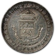 USA Trade Mark Colorado Century of Progress 1933 ONE ∙ OUNCE ∙ OF ∙ PURE ∙ SILVER COLORADO NIL SINE NUMINE TRADE MARK coin reverse USA Trade Mark Colorado Century of Progress 1933 ONE ∙ OUNCE ∙ OF ∙ PURE ∙ SILVER COLORADO NIL SINE NUMINE TRADE MARK coin reverse
