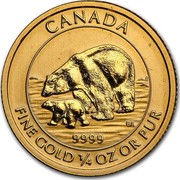 Canada 10 Dollars Polar Bear and Cub 2015 Proof KM# 1811 CANADA 9999 GA FINE GOLD 1/4 OZ OR PUR coin reverse