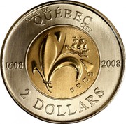 Canada 2 Dollars Quebec City 2008 KM# 1040 VILLE DE QUÉBEC CITY 1608 2008 GB 2 DOLLARS coin reverse