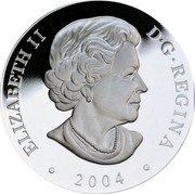 Canada 20 Dollars Northern lights in hologram 2007 KM# 839 2004 / ELIZABETH II D G REGINA coin obverse Canada 20 Dollars Northern lights in hologram 2007 KM# 839 2004 / ELIZABETH II D G REGINA coin obverse