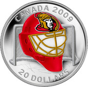 Canada 20 Dollars Team Goalie Mask - Ottawa Senators 2009 Proof KM# 873 CANADA 2009 20 DOLLARS coin reverse Canada 20 Dollars Team Goalie Mask - Ottawa Senators 2009 Proof KM# 873 CANADA 2009 20 DOLLARS coin reverse