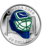 Canada 20 Dollars Team Goalie Mask - Vancouver Canucks 2009 Proof KM# 875 CANADA 2009 20 DOLLARS coin reverse Canada 20 Dollars Team Goalie Mask - Vancouver Canucks 2009 Proof KM# 875 CANADA 2009 20 DOLLARS coin reverse