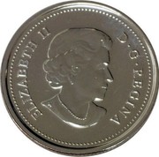 Canada 25 Cents Santa Claus 2010 KM# 1021 ELIZABETH II D G REGINA coin obverse Canada 25 Cents Santa Claus 2010 KM# 1021 ELIZABETH II D G REGINA coin obverse