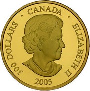Canada 300 Dollars Standard Time - 4 PM Pacific 2005 Proof KM# 570.1 300 DOLLARS CANADA ELIZABETH II 2005 coin obverse