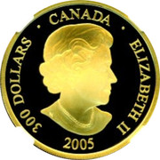 Canada 300 Dollars Standard Time - 5 AM Mountain 2005 Proof KM# 570.2 300 DOLLARS CANADA ELIZABETH II 2005 coin obverse