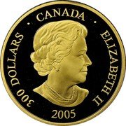 Canada 300 Dollars Standard Time - 6 PM Central 2005 Proof KM# 570.3 ELIZABETH II 300 DOLLARS CANADA 2005 coin obverse
