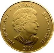 Canada 300 Dollars Welcome Figure Totem Pole 2005 KM# 600 300 DOLLARS CANADA ELIZABETH II 2005 SB coin obverse Canada 300 Dollars Welcome Figure Totem Pole 2005 KM# 600 300 DOLLARS CANADA ELIZABETH II 2005 SB coin obverse