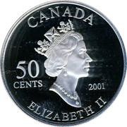 Canada 50 Cents Les Petits Sauteux 2001 Proof KM# 426 CANADA 50 CENTS ELIZABETH II 2001 coin obverse Canada 50 Cents Les Petits Sauteux 2001 Proof KM# 426 CANADA 50 CENTS ELIZABETH II 2001 coin obverse