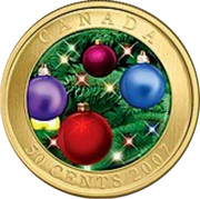 Canada 50 Cents Multicolor holiday ornaments 2006 KM# 716 CANADA 50 CENTS 2007 coin reverse