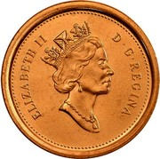 Canada 1 Cent Elizabeth II 1998 In Specimen sets only KM# 289a ELIZABETH II D G REGINA coin obverse Canada 1 Cent Elizabeth II 1998 In Specimen sets only KM# 289a ELIZABETH II D G REGINA coin obverse